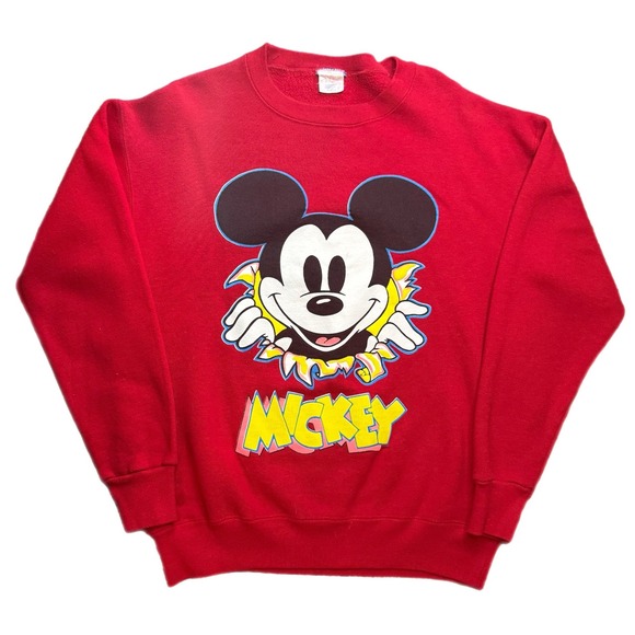VINTAGE 90s Disney Mickey Mouse Crewneck SweatshirtRed Pop‎ Art Burst Graphic